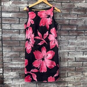Jones New York Dress Women 10 Black Pink Floral Sheath Career
